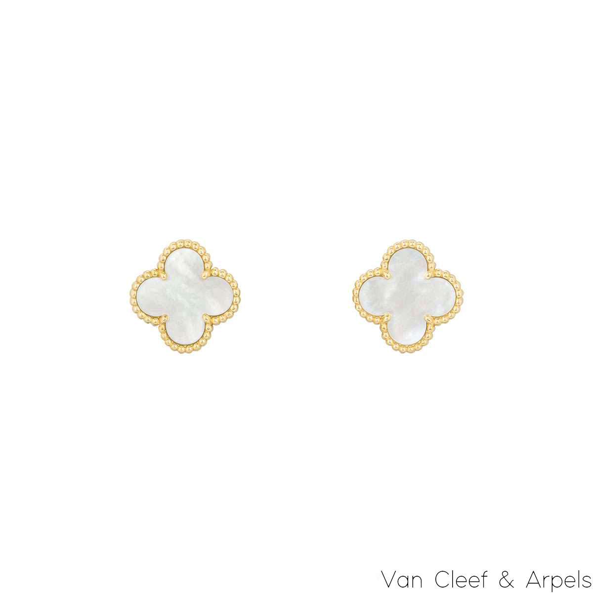 Van Cleef & Arpels Yellow Gold Mother of Pearl Vintage Alhambra Earrings VCARA44100